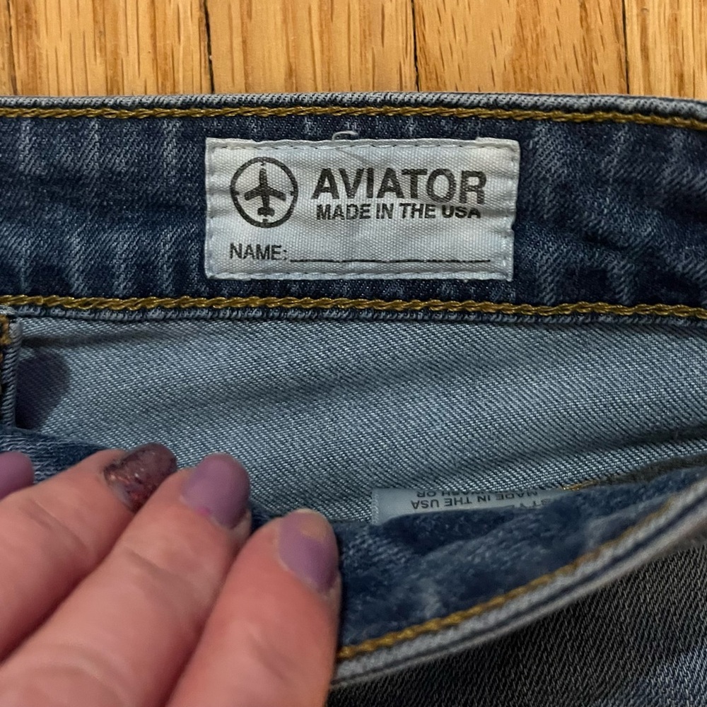 Men's Ripped Aviator Nation Blue Denim Jeans - Picture 4 of 7